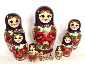 Kirov Kirovie giant red scarf purple dress 10-set Babushka Matryoshka nesting Doll (Copy)