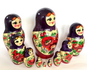 Kirov Kirovie giant red scarf purple dress 10-set Babushka Matryoshka nesting Doll (Copy)