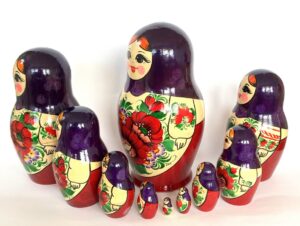 Kirov Kirovie giant red scarf purple dress 10-set Babushka Matryoshka nesting Doll (Copy)