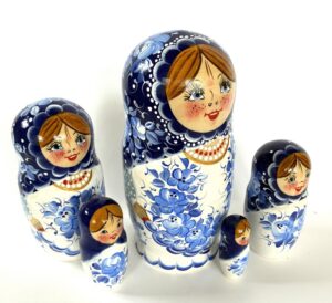 Vera pink Dress flowers large 5-set Babushka Matryoshka nesting Doll (Copy)