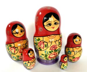 Village blue scarf green dress 5-set Babushka Matryoshka nesting Doll (Copy)