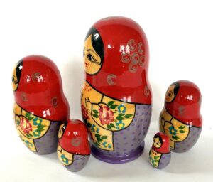 Village blue scarf green dress 5-set Babushka Matryoshka nesting Doll (Copy)