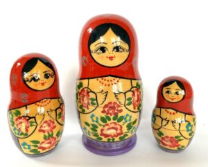 Village blue scarf green dress 5-set Babushka Matryoshka nesting Doll (Copy)