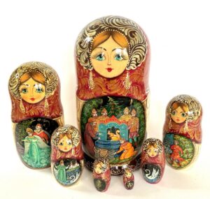 Village date in Winter blue dress 7-set Babushka Matryoshka nesting Doll (Copy)