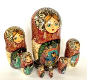 Village date in Winter blue dress 7-set Babushka Matryoshka nesting Doll (Copy)