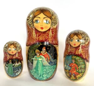 Village date in Winter blue dress 7-set Babushka Matryoshka nesting Doll (Copy)