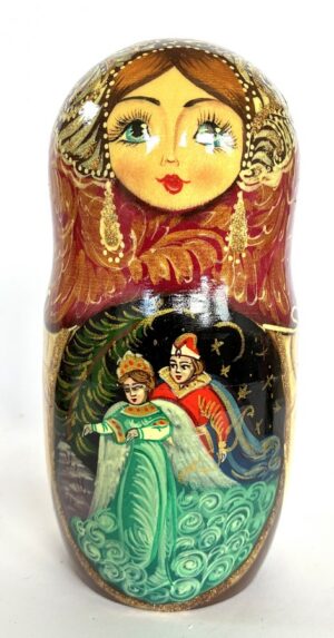 Village date in Winter blue dress 7-set Babushka Matryoshka nesting Doll (Copy)