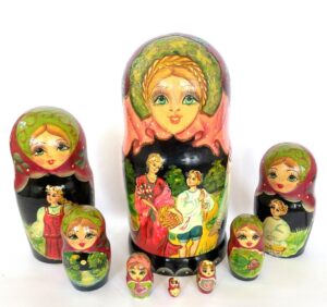 Village date in Winter blue dress 7-set Babushka Matryoshka nesting Doll (Copy)