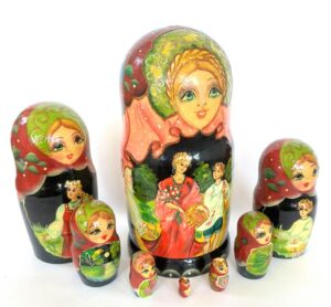 Village date in Winter blue dress 7-set Babushka Matryoshka nesting Doll (Copy)
