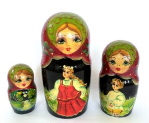 Village date in Winter blue dress 7-set Babushka Matryoshka nesting Doll (Copy)