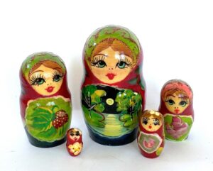 Village date in Winter blue dress 7-set Babushka Matryoshka nesting Doll (Copy)