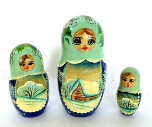 Village date in Winter blue dress 7-set Babushka Matryoshka nesting Doll (Copy)
