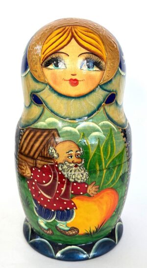 Village date in Winter teal scarf 7-set Babushka Matryoshka nesting Doll (Copy)