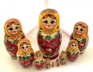 Kirov giant yellow scarf red dress 10-set I Babushka Matryoshka nesting Doll (Copy)